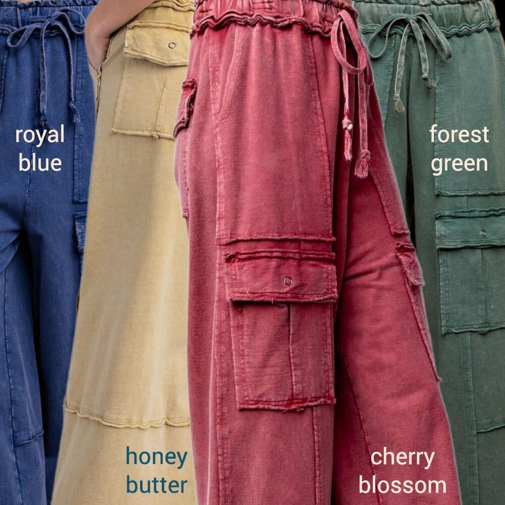 📌 EASEL “Feeling Good Cargos” Mineral Wash Flared Leg Raw Seams & Hems, Pockets - Picture 14 of 16